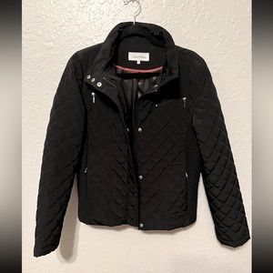 Calvin Klein Womens Black Diamond Quilted Jacket Coat Removable Hood Zip Sz M